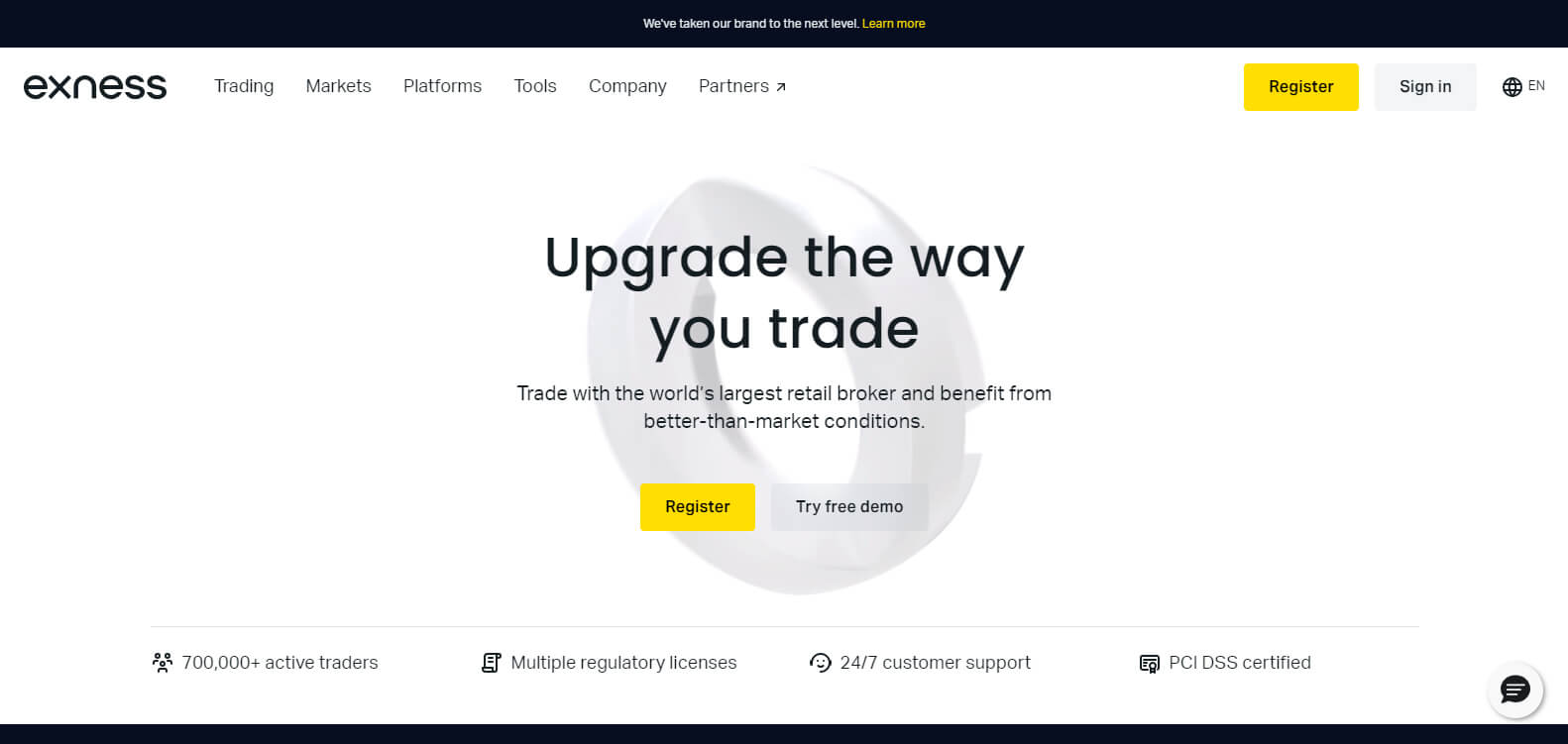 Exness website screenshot