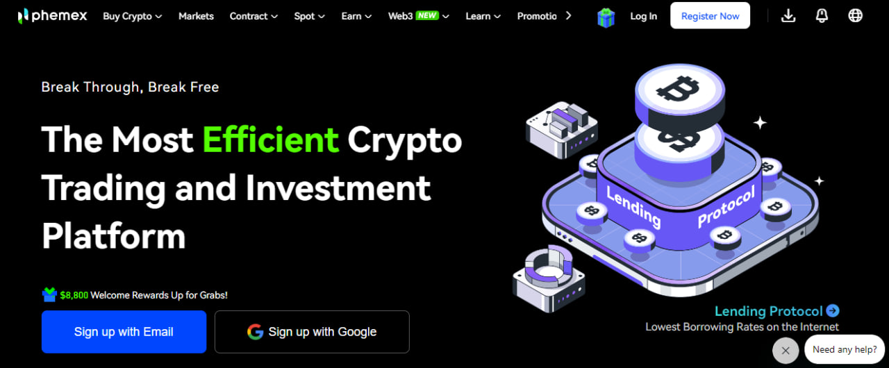Phemex website screenshot