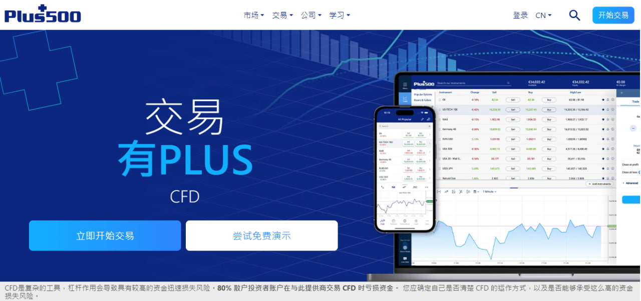 Plus500 website screenshot